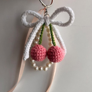Bow Cherry Pearl Charm Keyring