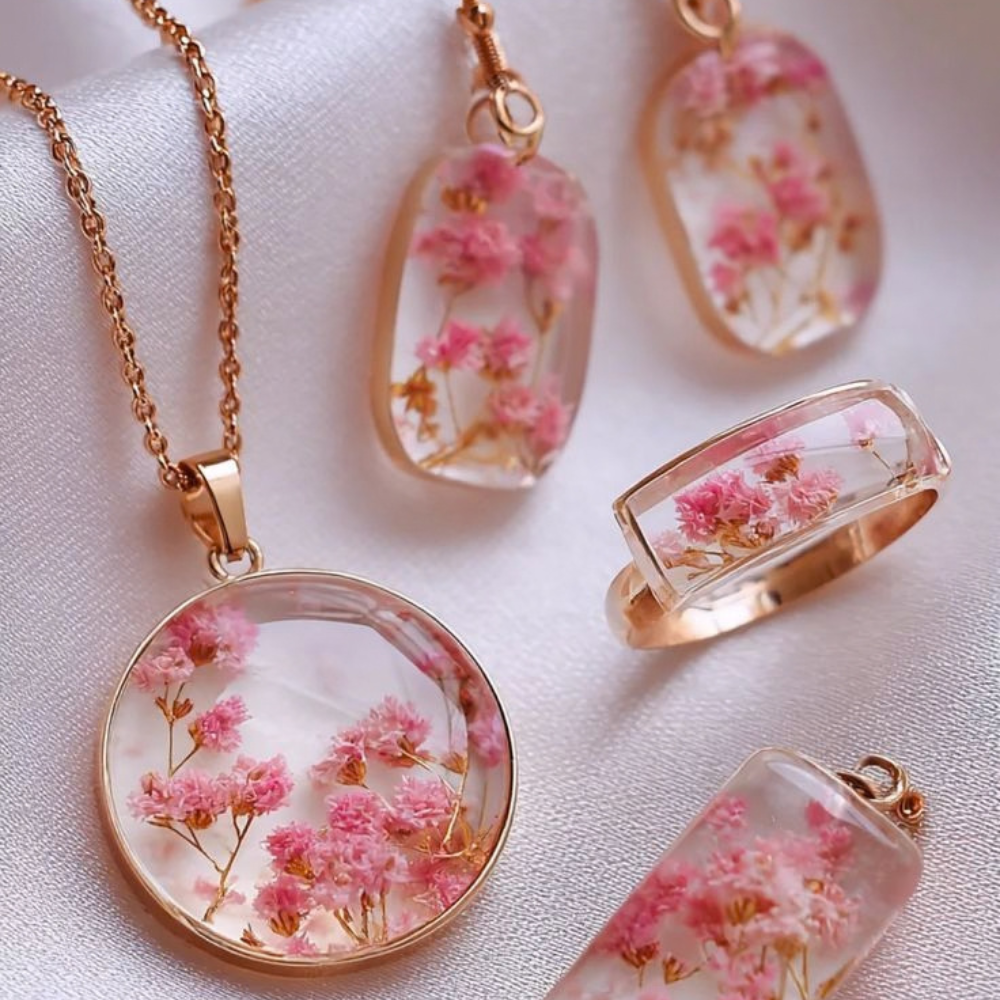 Handmade Resin Pendant, Earrings & Ring Set