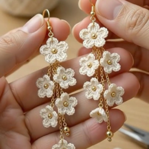 Handmade White Crochet Floral Earrings