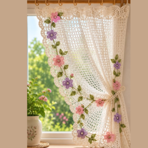 Handmade Floral Crochet Curtains