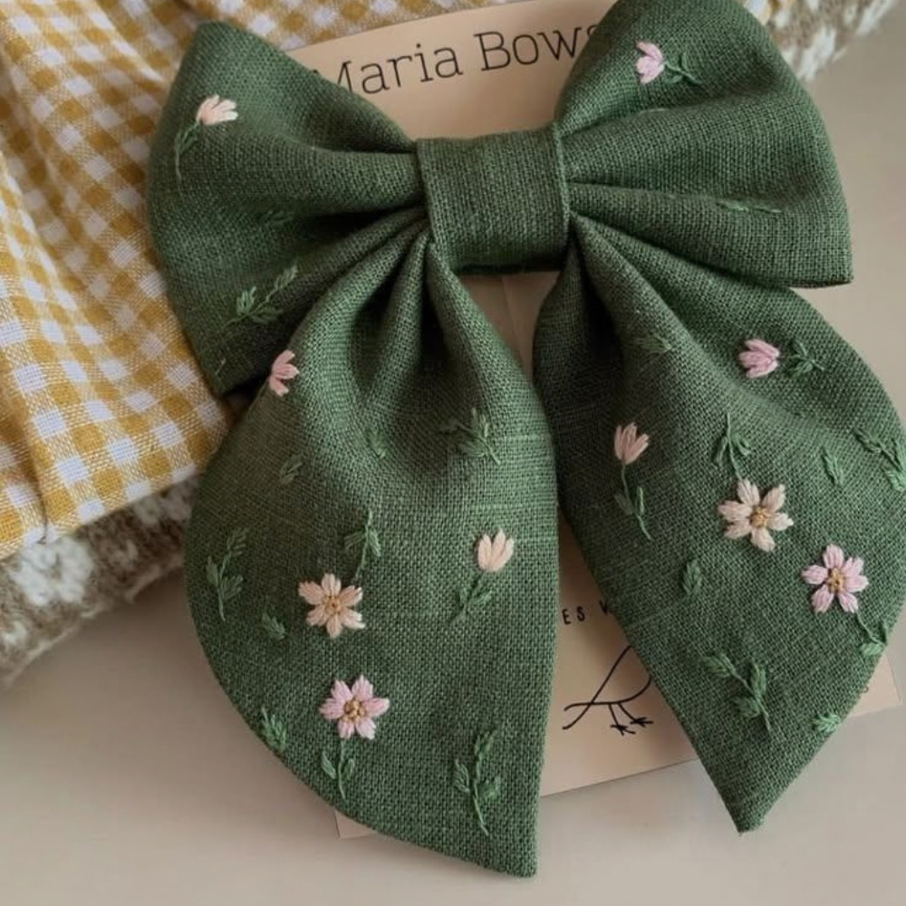 Floral Olive Green Bow Hair Clip