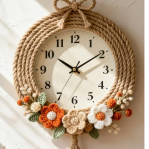 Rope-Wrapped Floral Wall Clock