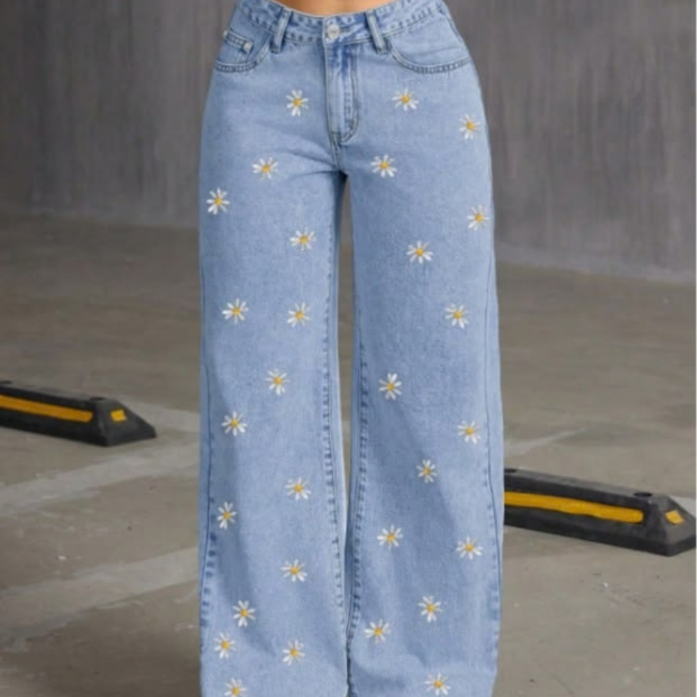 Flower Bloom Crochet Denim Jeans- Size 32