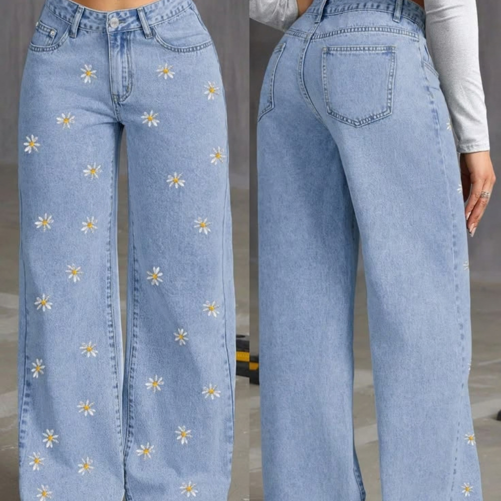 Flower Bloom Crochet Denim Jeans- Size 32